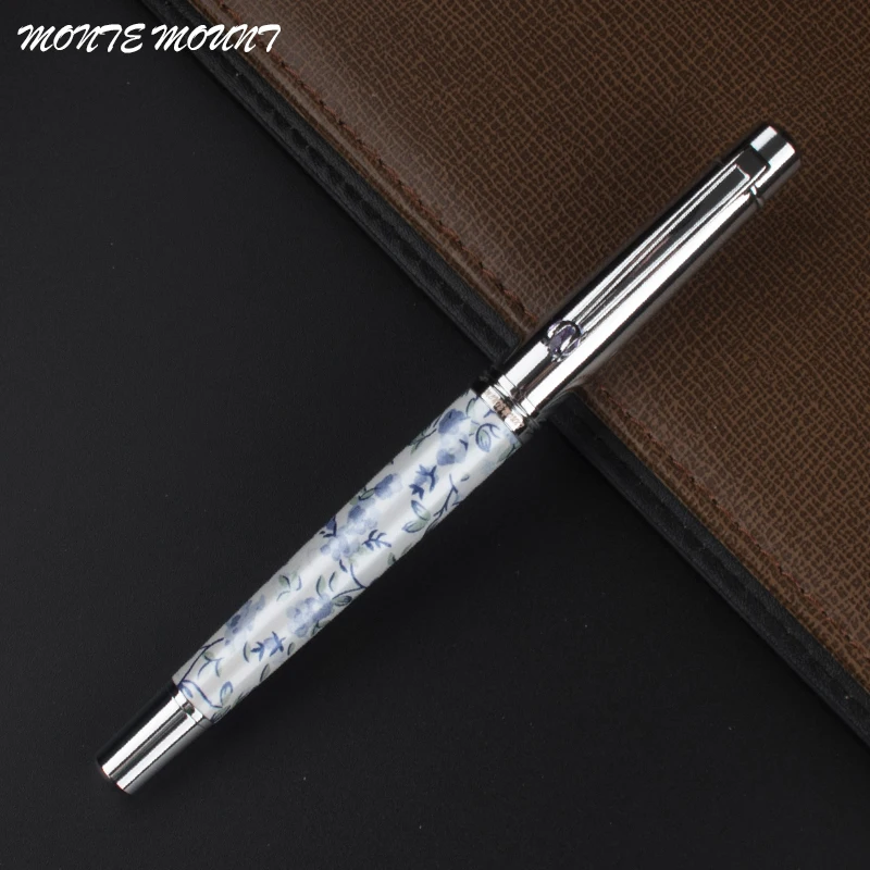 

MONTE MOUNT White blue and white porcelain Silver roller ball pen with crystal school office stationery luxury pens
