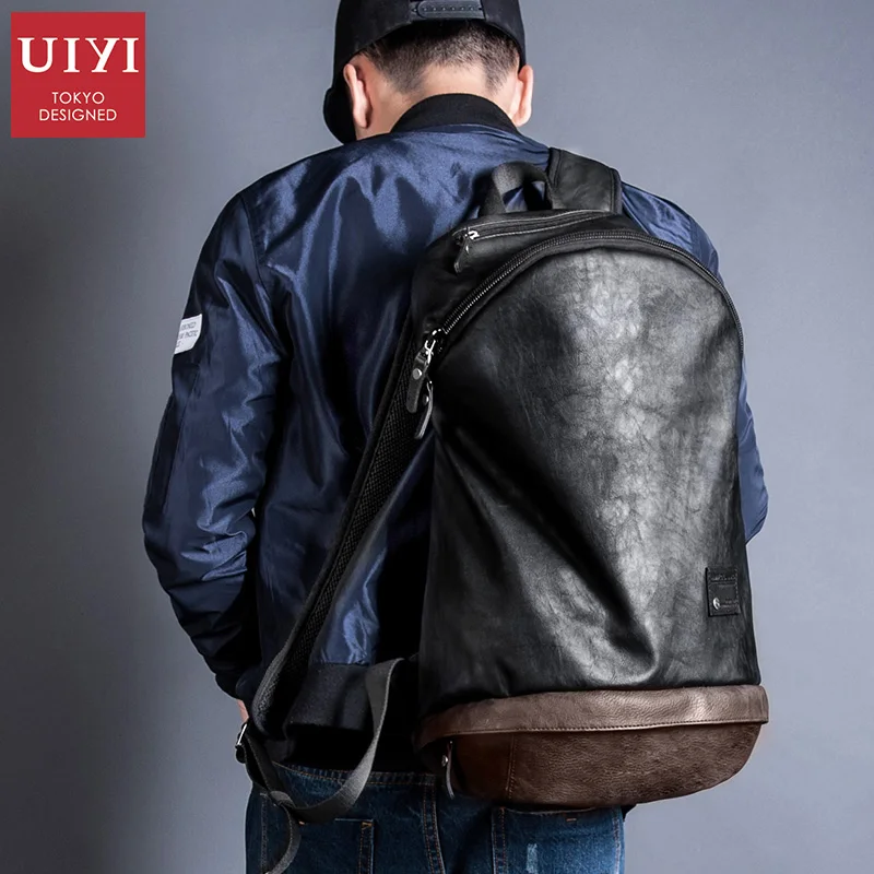 UIYI mode Männer PU leder Rucksack schwarz Reisetaschen Klassischen Männlichen laptop Rucksack Für mädchen junge schule tasche # UYB16025 Günstig