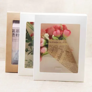 

Multi size 5pcs white /Ivory black/ Kraft package gift box with window wedding/ candy favors arts&krafts display show case box