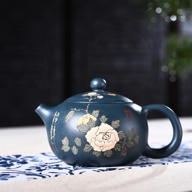 

200mL Yixing Zisha pot Authentic Pure handmade ore ink green mud painted Xi Shi pot Kung Fu Purple clay teapot tea set