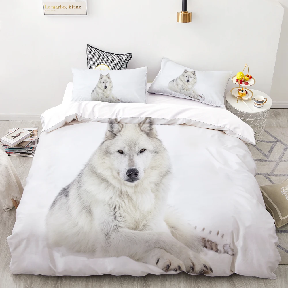 3D печать постельных принадлежностей на заказ, набор пододеяльников King/Европа/США, одеяло/покрывало набор, животное белый тигр постельное белье - Цвет: Wolf-07