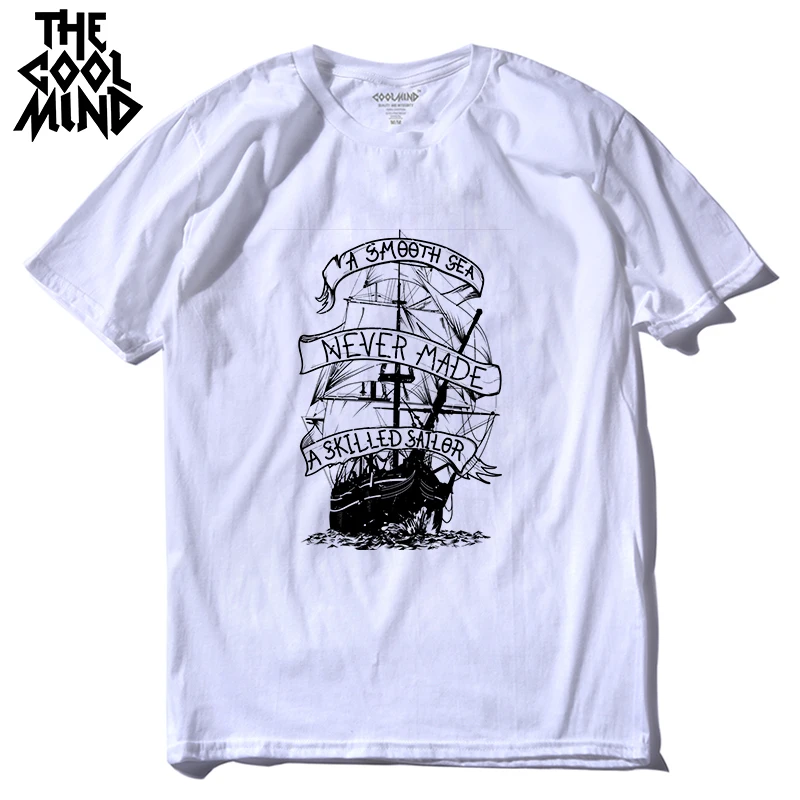 

COOLMIND qi0410A 100% cotton mens tee shirt casual short sleeve boat print men T shirt casual summer tshirt male t-shirt LMYX