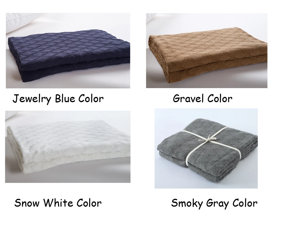 120x180 см Вязаное детское Хлопковое одеяло, сапфировое голубое трикотажное постельное белье, хлопок квадратный дизайн, детское Полноразмерное одеяло