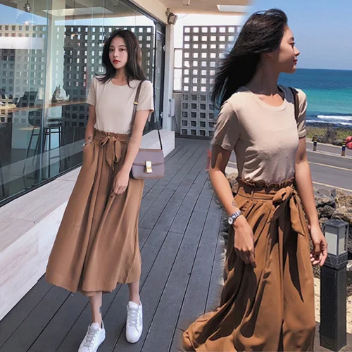 

Korean Femme Brief Bow Suit Women Pocket Hohe Taille Loose Two Piece Set Chic Casual Fashion Ankle-length Pants Twinset