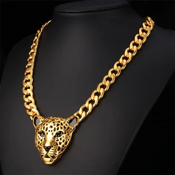 

Kpop Leopard Head Necklaces Gold/Silver Color Party Classic Queen Fan For Gift Chain Necklace For Women N218