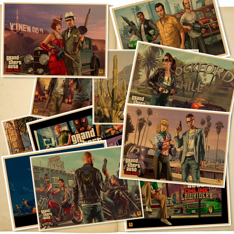 Новинка ретро печать на крафтовой бумаге Grand Theft Auto V винтажный постер для игр GTA 5
