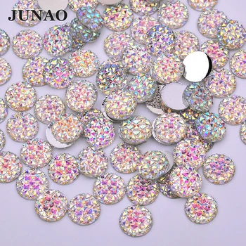 

JUNAO 18 20 30 35mm Glitter Big AB Crystal Rhinestones Flat Back Crystals Stones Round Resin Applique Non Sewing Strass Diamond