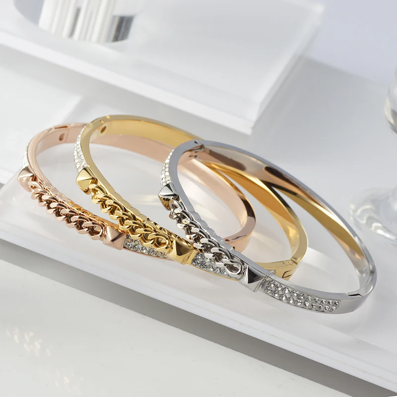 Модные браслеты из нержавеющей стали AAA+ кубический цирконий, браслеты, ювелирные изделия, браслеты с кристаллами, браслеты для женщин