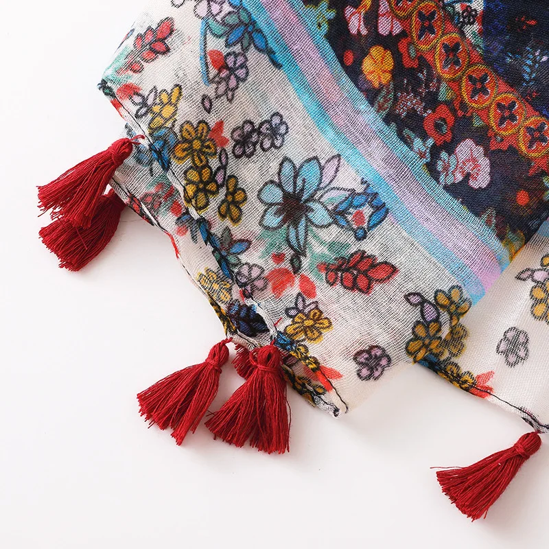 Женская брендовая модная ацтекская Цветочная кисточка шаль из вискозы шарф с принтом мягкая накидка пашмины Sjaal мусульманский хиджаб снуд 180*90 см