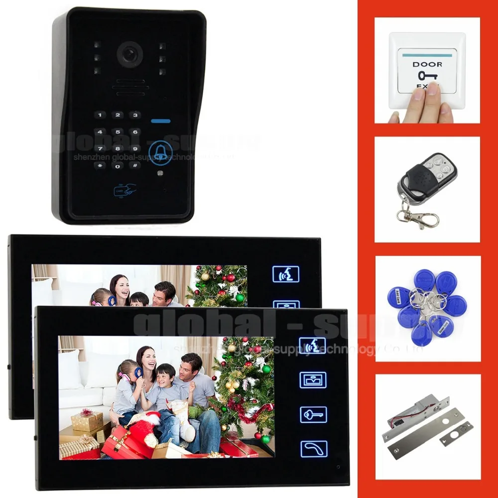 DIYSECUR 7 Inch Video Door Phone Intercom System IR Password Keypad RFID Reader Waterproof Cover Camera Electric Bolt Lock