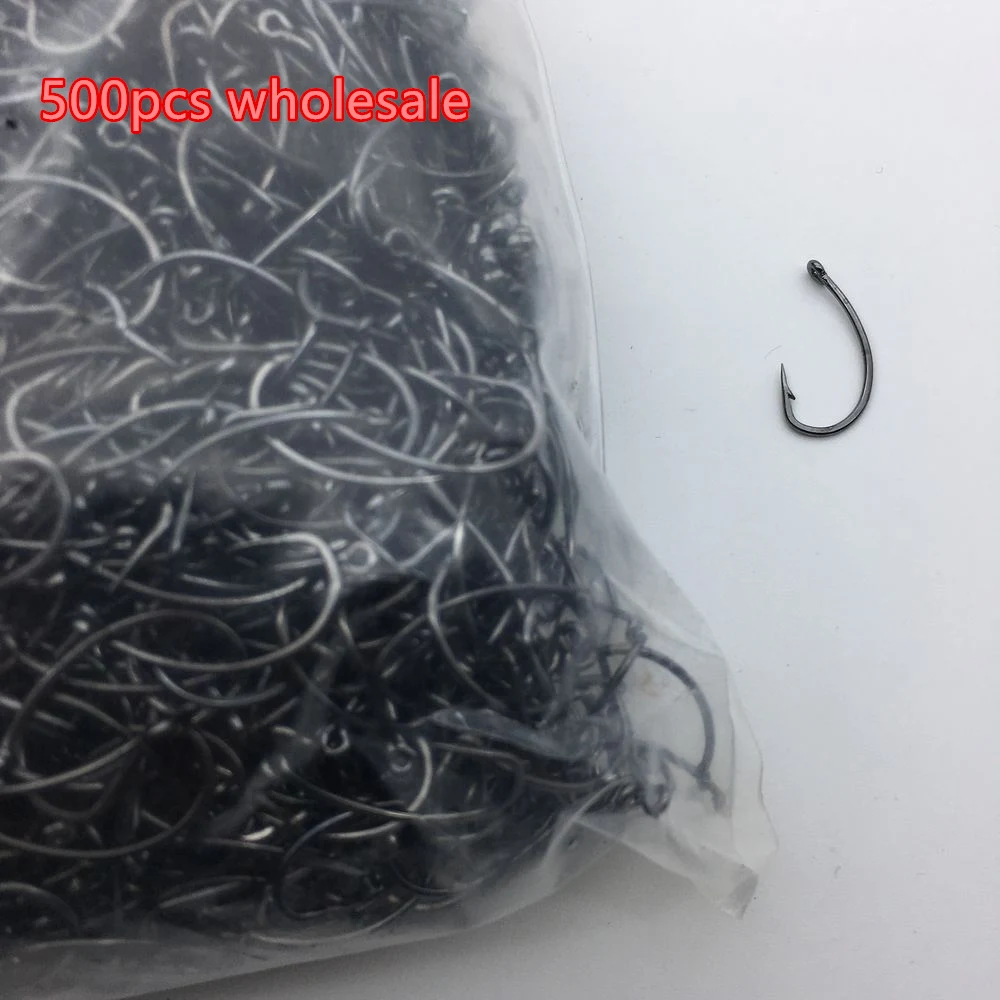 

500pcs wholesale carp fishing hooks High Carbon Steel Barbed Fresh Water Fishing Hooks 6# 8# 10# 12# barb fishhooks hole