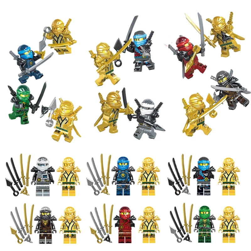 

12pcs Golden Ninjagoes Figures Building Blocks Lloyd Cole Kai Jay Nya Zane Bricks Compatible with LegoINGlys TOYS For Children