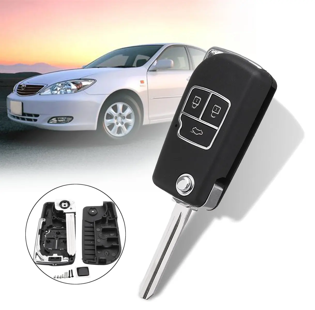 

3 Buttons Modified Flip Folding Remote Key Case Shell For Toyota Camry Corolla Reiz RAV4 Crown Key Fob Cover