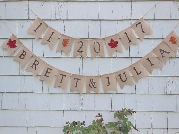 Custom Name Date Rustic Autumn Wedding Burlap Banners Bridal