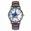 Pentagram Fourth of July Celebration USA Flag Fashion Accessories Stripes Denim Cloth Canvas Band Quartz Wrist Watch 5
