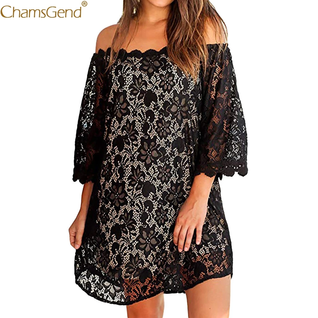 

Loose Beach summer dresses women 2019 summer dress plus size dresses woman party night long sleeve Off Shouder Lace Mar9
