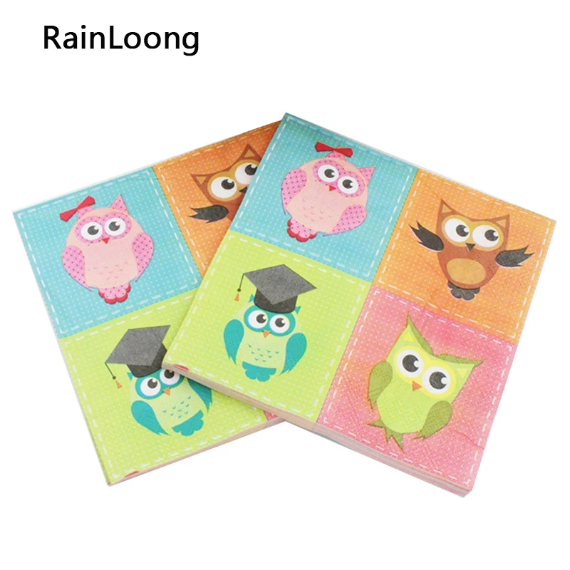 

[RainLoong] Owl Printed Paper Napkins Paper Serviettes For Cocktail Party Decor Decoupage Craft Beverage 33*33cm 1 packs/lot