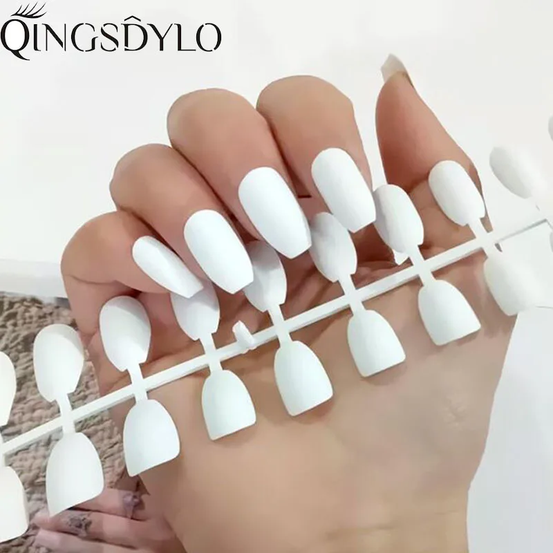 Qingsdylo 24 шт./компл. ногти в гробу полное покрытие Средний балерины матовые