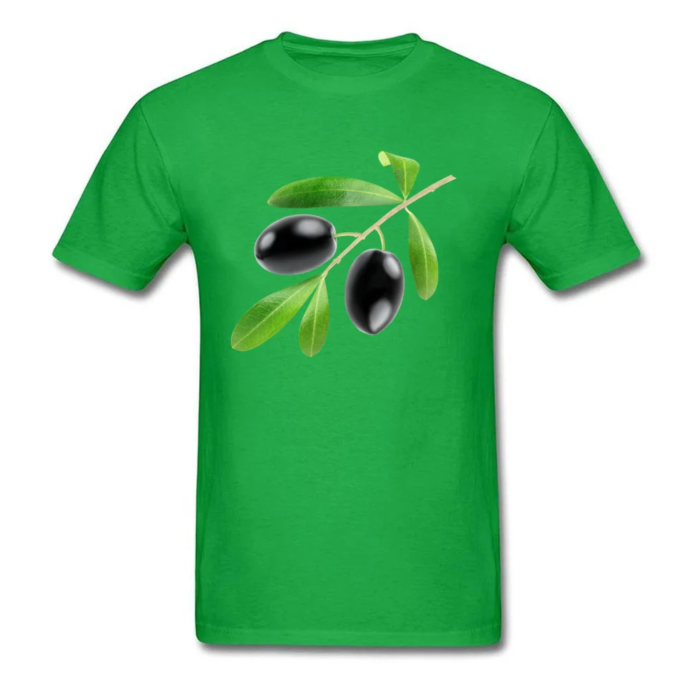 Cotton Men Short Sleeve Branch with black olives T Shirt Normal Tops Shirt Retro Family O-Neck Sweatshirts Drop Shipping Branch with black olives green