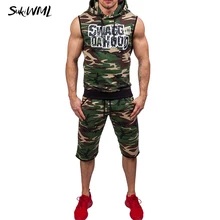 SUKIWML мужские короткие наборы бренд камуфляж с капюшоном мужские спортивные костюмы спортивный костюм без рукавов для мужчин повседневные мужские спортивные костюмы