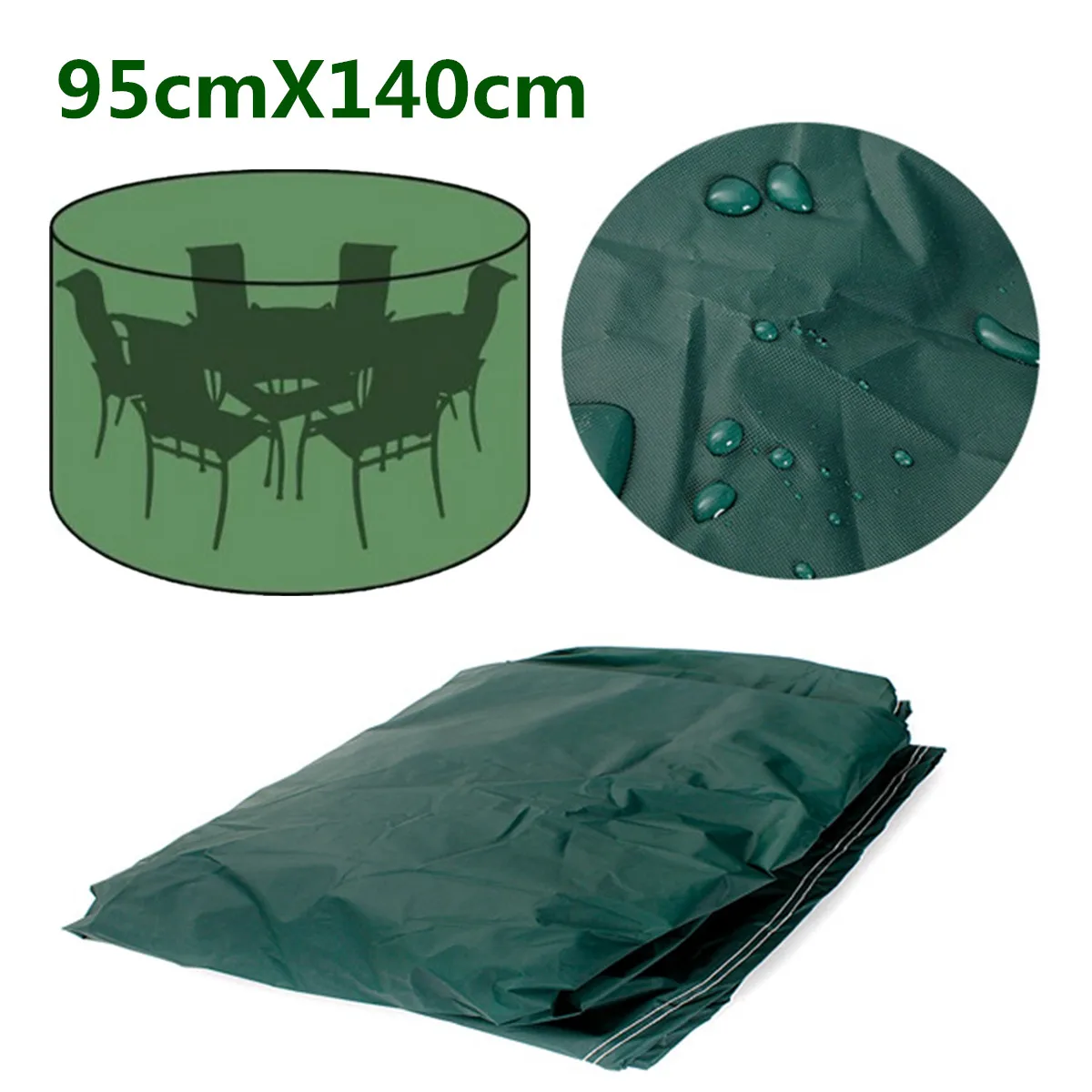 

95x140cm Garden Indoor/Outdoor Furniture Waterproof Breathable Round Dustproof Cover Outdoor Table Shelter Green