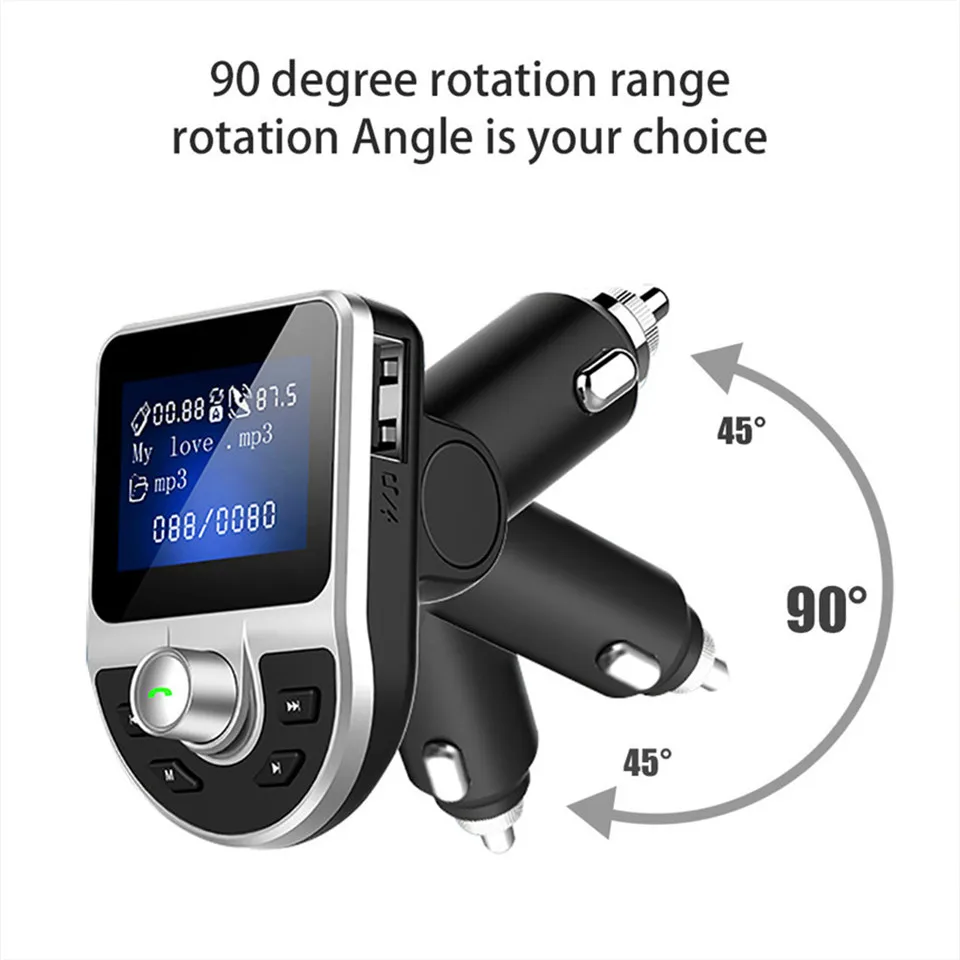 Cunymagos Wireless Car FM Transmitters Bluetooth Audio Aux Modulator Handsfree Car Kit 3.5mm jack Dual USB Car MP3 Player with Car Charger (5)