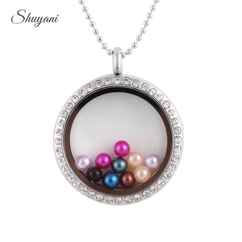 

10PCS!! Fashion Silver 30mm Round Crystal Glass Living Memory Floating Locket Pendant (Free Pearl, Birthstone,Chain)