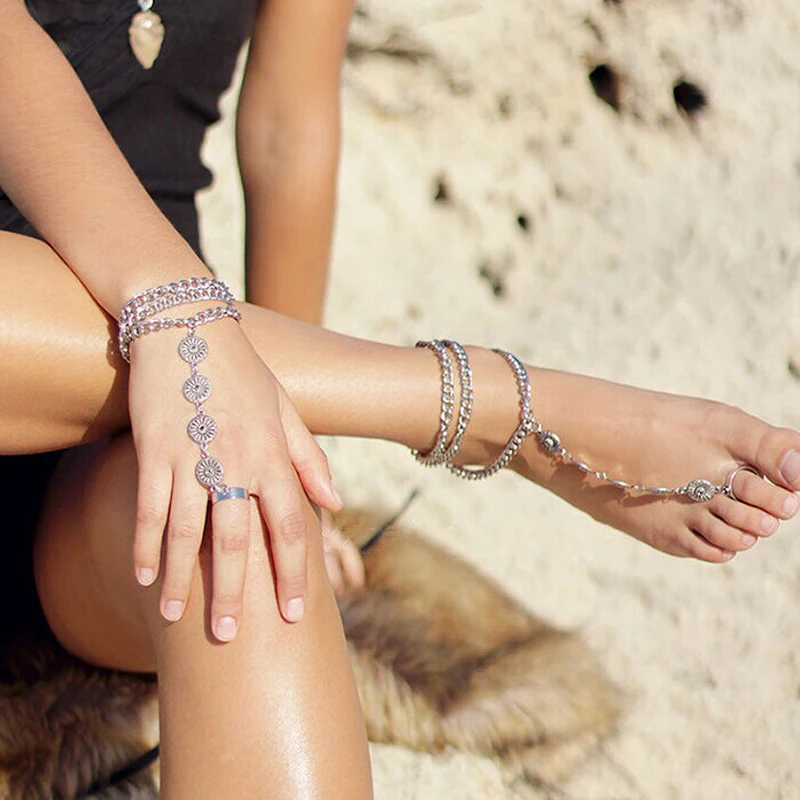 

Summer Style Silver Ankle Bracelet Women Round Coin Foot Chain Jewelry Charm Barefoot Sandals Foot Bracelet Anklets For Women