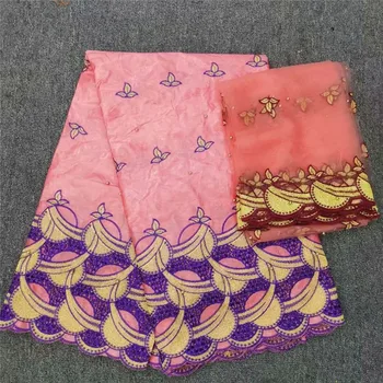 

2019 New Arrival Bazin riche getzner with beads High quality African bazin lace and embroidery net lace fabric 7 yards hl65-1802