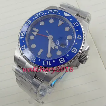 

new 43mm Bliger blue dial blue ceramic bezel white marks GMT Automatic Men's business Watch