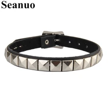 Seanuo Мужчины Женщины Натуральная кожа ремень воротник ожерелье панк-рок нержавеющая сталь BDMS Косплей Forques Neckcloth ювелирные изделия Bijouxs
