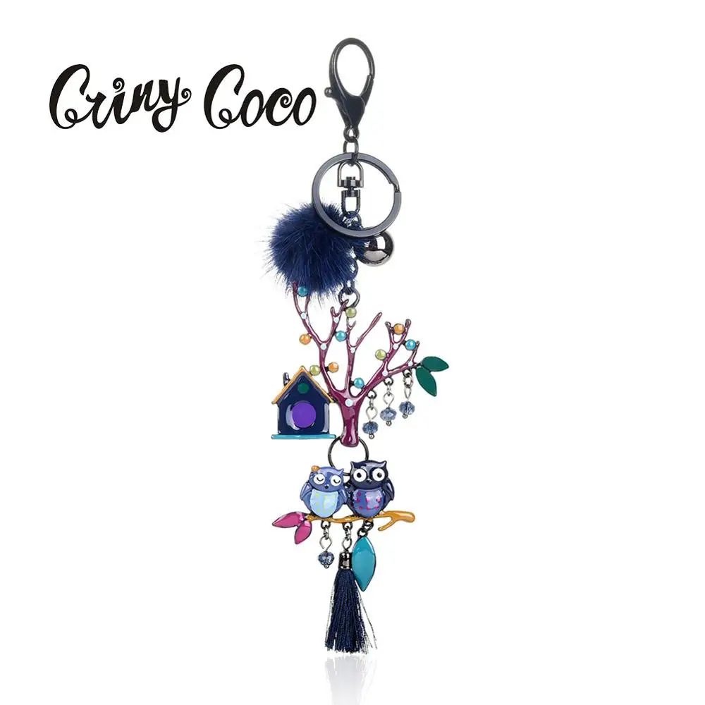 

Cring Coco Animal Owl Keyring Holder Bag Charm Enamel Colorful Tree Key Chain Rings for Woman Keychain Jewelry High Quality Hot