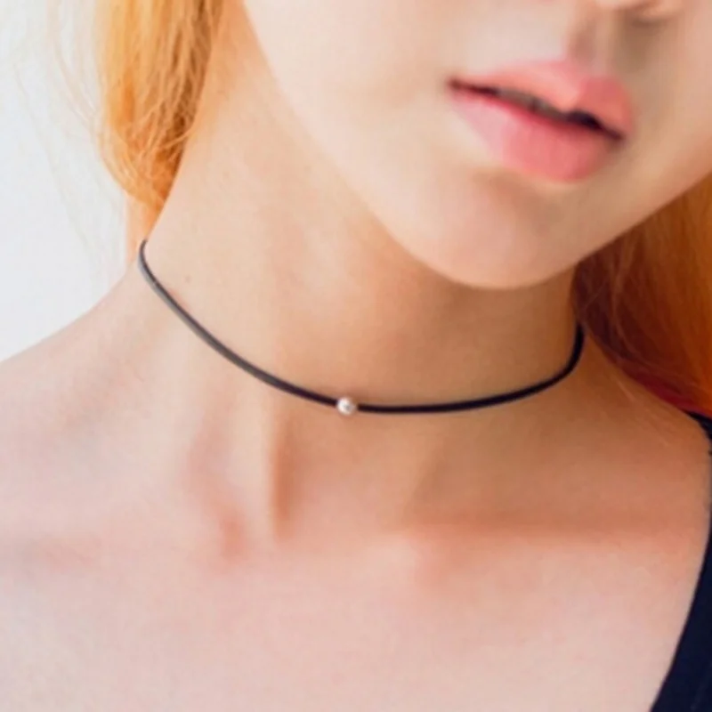 Thin Black Cord Rope Women Leather Necklace for girl Chocker Copper