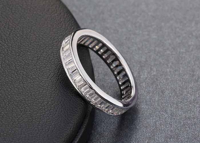 ORSA JEWELS Wedding Bands Silver Color Ring Full Invisible Setting Retangel CZ Eternity Rings for Women Engagement Gift OR62