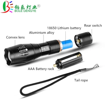 

Led flashlight Ultra Bright torch T6 Dimmable Camping light 5 switch Modes 10000 LM Zoomable Bicycle Light with 18650 battery