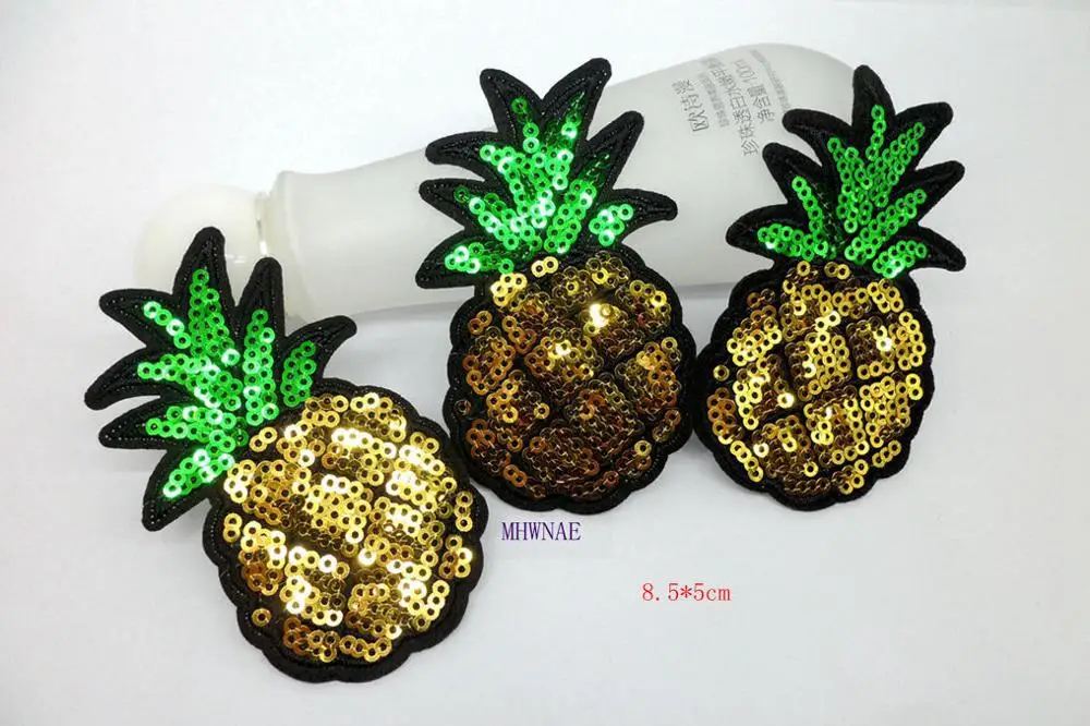 

6pcs Sequined pineapple embroidery iron on patches for clothing Fabric Stickers Apparel Sew on Applique Patches badges accessory