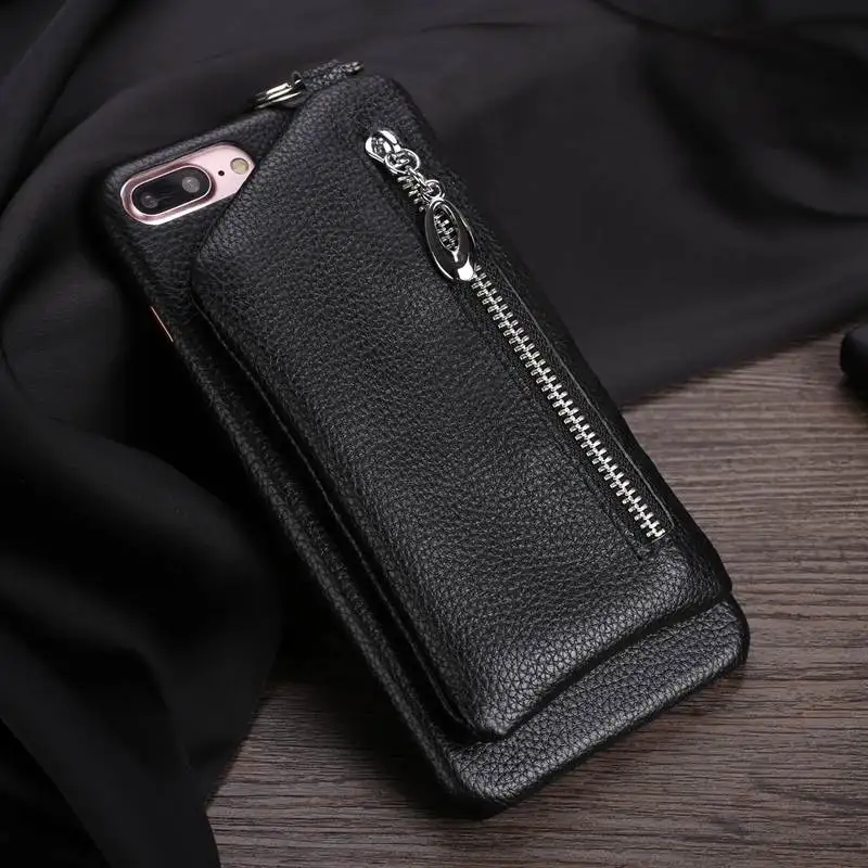 

Genuine Leather Case For Apple Iphone 7/7 Plus Back Cover Coques Real Leather Zipper Pouch For Iphone 7 7Plus Case