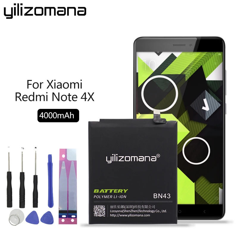 YILIZOMANA BN43 Оригинальный аккумулятор для телефона Xiaomi Redmi Note 4X/Note 4 Global Snapdragon 625 4000 мАч