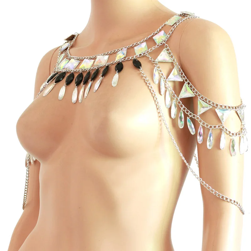 Chran Sequin Shoulder Necklace Bridal Crystal Bolero Silver Chain Wedding Jewelry Shoulder Accessories