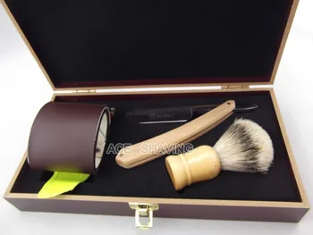 

Barber Straight Razor Shaving Set Silvertip Badger Hair Brush Kit for Man Face Hair Remove
