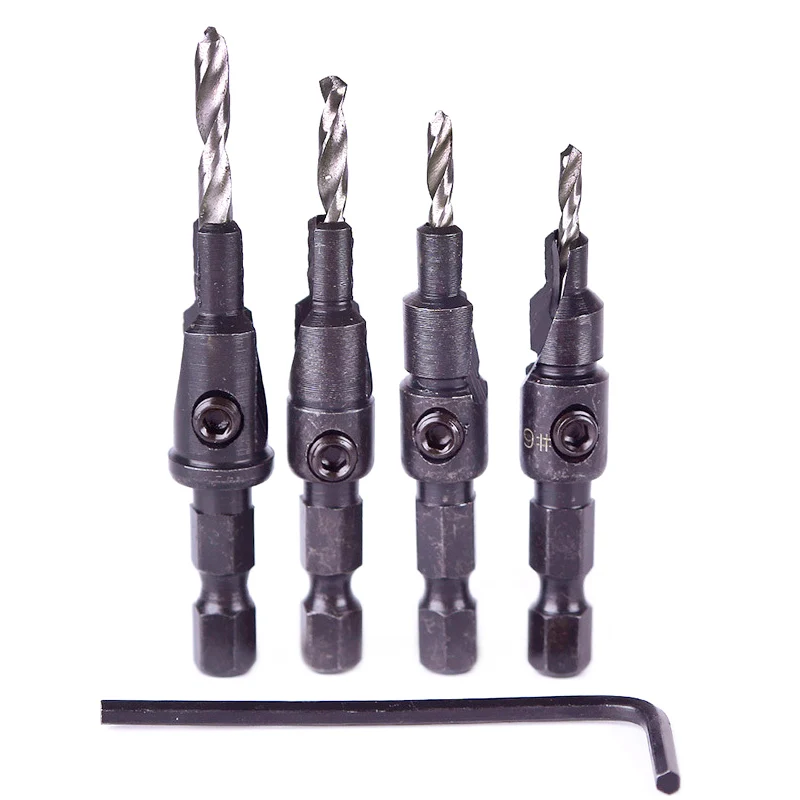 

Practical 4Pcs/Set HSS Countersink Drill Set Quick Change Hex Shank Screw #6 #8 #10 #12 #68771