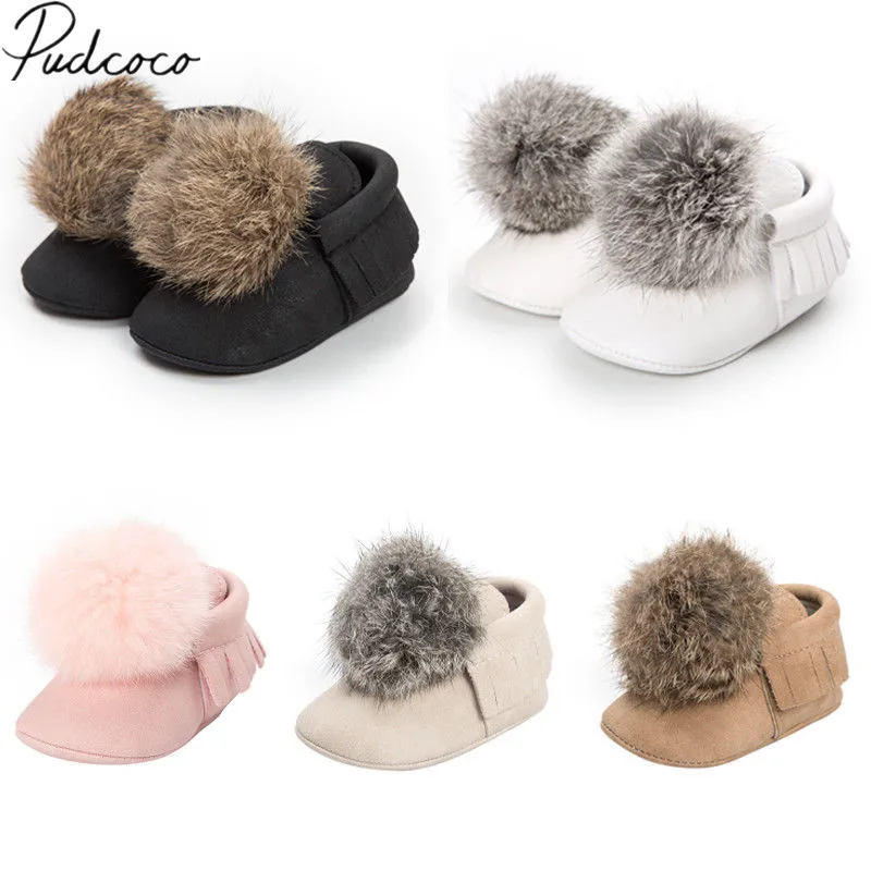 

2018 Brand New Toddler Infant Newborn Baby Boy Girl Shoes All Seasons Cute Hair Ball Crib Wool Shoes First Walker Fashion Shoes