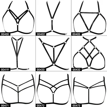 

Festival Rave Punk Goth Strappy Harness Bra Body Caged Full Bondage Sexy Women Black Lingerie Top Set Plus Size clothing