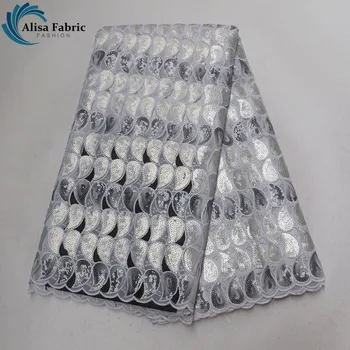 

Silver gray african lace fabric high quality organza lace fabric hollow out 5 yards/pcs french sequins laces fabrics for dresses