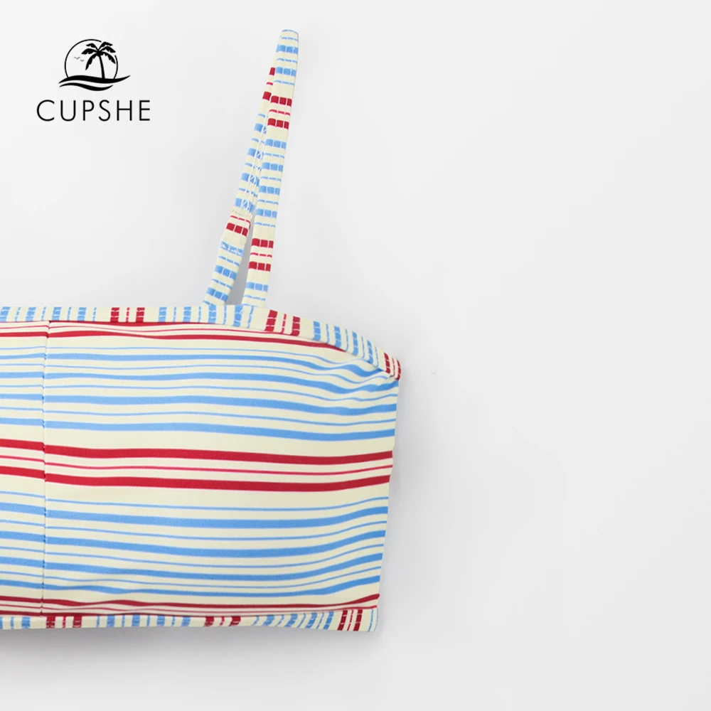 CUPSHE красный синий и бежевый полосатый бандо женские комплекты бикини