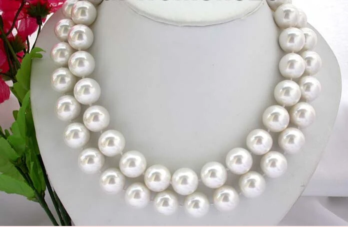 

Free shipping >>>>>z375 Big 2strands 16mm round white shell pearl Necklace