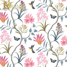 Обои шинуазри, обои для спальни, современные винтажные розовые цветочные обои, синие тропические бабочки, птицы, цветы, обои