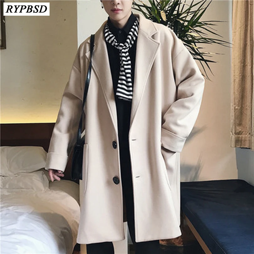 New 2019 Solid Color Turn down Collar Long Woolen Coat Men Women Korean ...