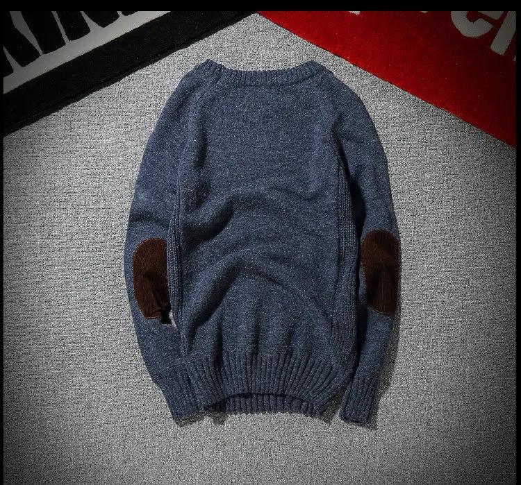 MRMT Brand Men's Sweater Elbow Corduroy Patch Retro Solid Color Round Neck Pullover Sweater for Male Sweater