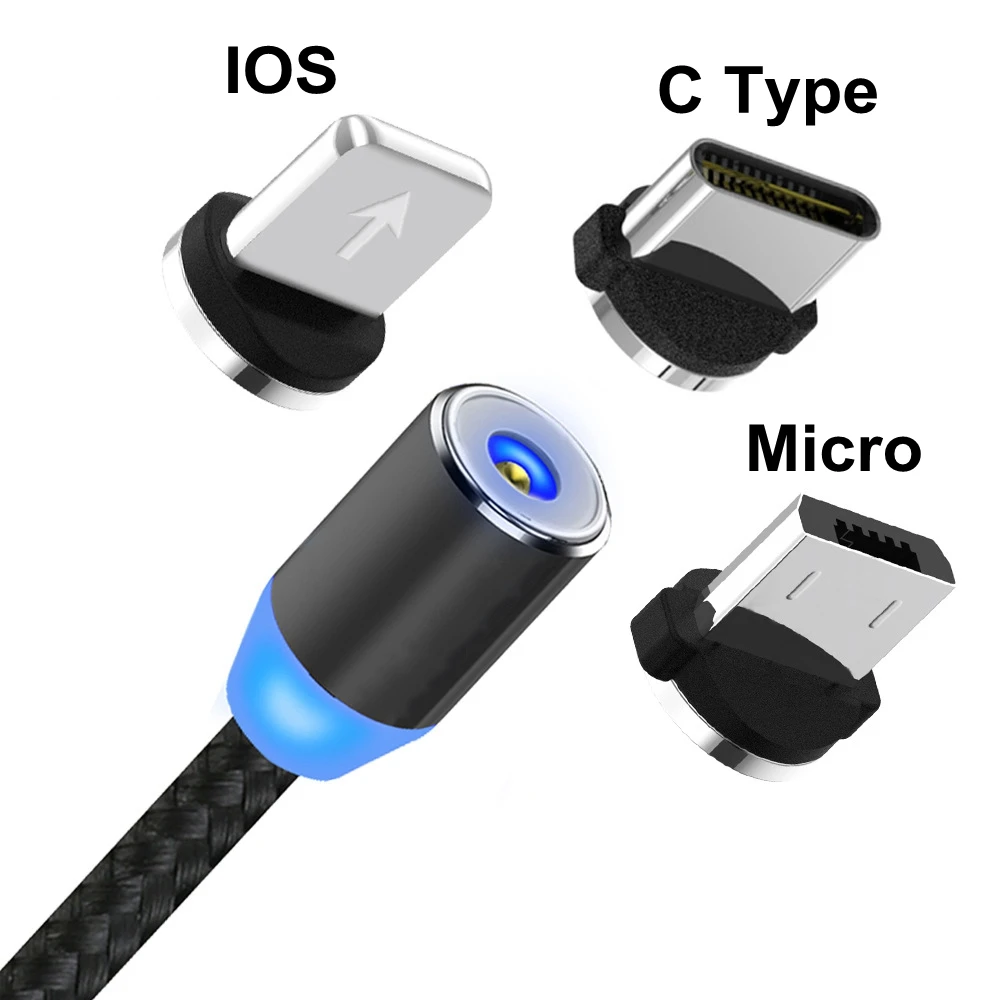 90 градусов 3A 1 м Быстрый Магнитный зарядный кабель Micro usb type C зарядное устройство нейлоновый кабель для передачи данных с оплеткой для кабеля мобильного телефона